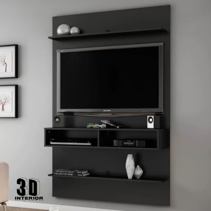 Backdrop TV Modern Minimalis HPL Hitam Dop