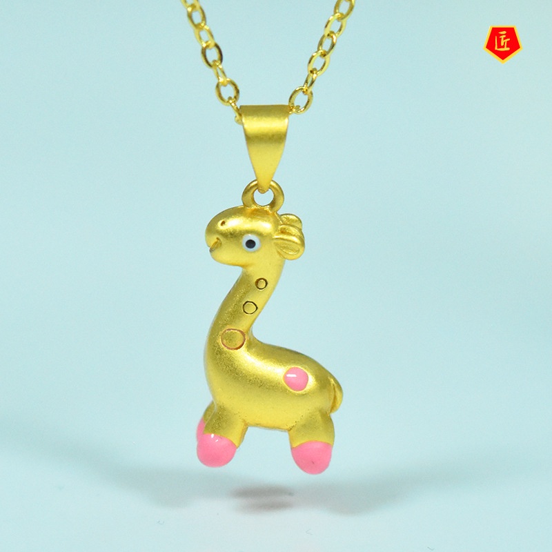 [Ready Stock]Cute Animal Giraffe Pendant Lucky Beads Gold Necklace