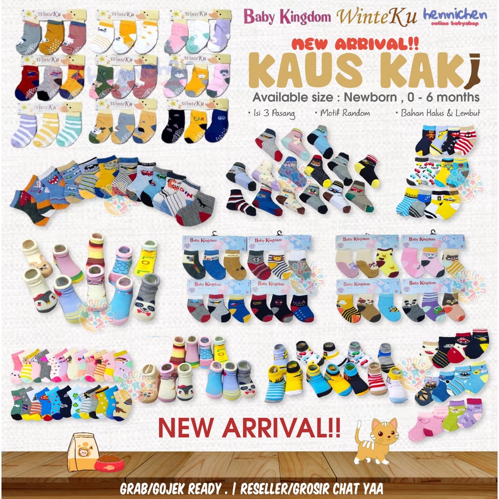 PROMO 12.12 MURAH 3 Pcs Kaos Kaki baby WINTEKU / BABY KINGDOM newborn size 0-6 Bulan