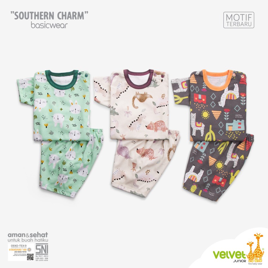 Velvet Junior Setelan Oblong Pendek Celana Pendek Motif Starry Night Joy And Cheer - 3 Stel