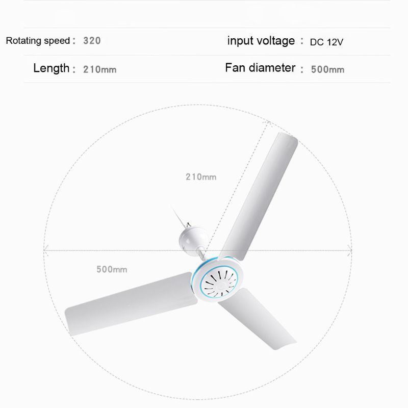 Cre Kipas Angin Plafon Gantung 50cm 12v Untuk Camping / Outdoor