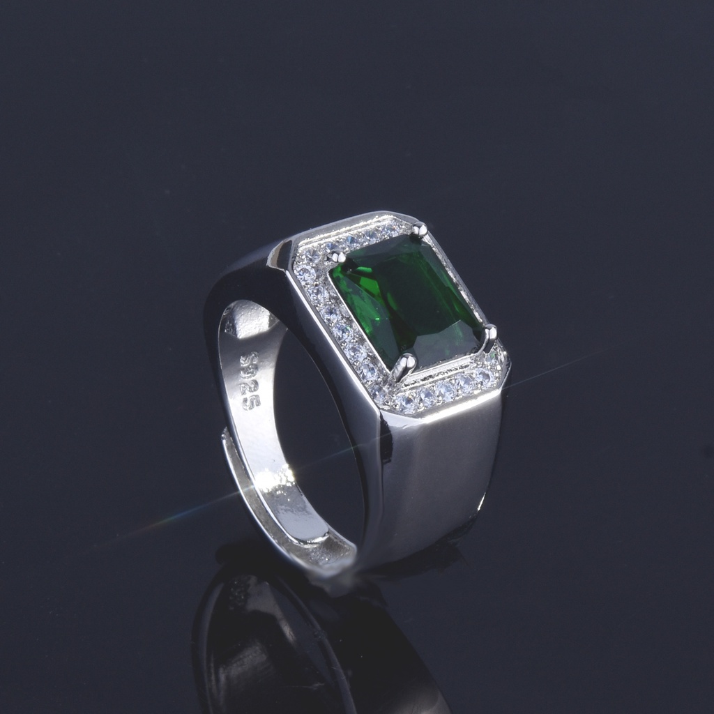 Set Cincin Model Terbuka Bahan Stainless Steel Aksen Emerald Sapphire Untuk Pria