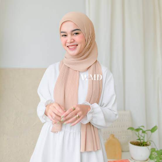 CRIMELDA PASHMINA PLISKET FULL 175x75 DIAMOND CREP HIJAB FASHION MUSLIM-CREAM P.PLISKT