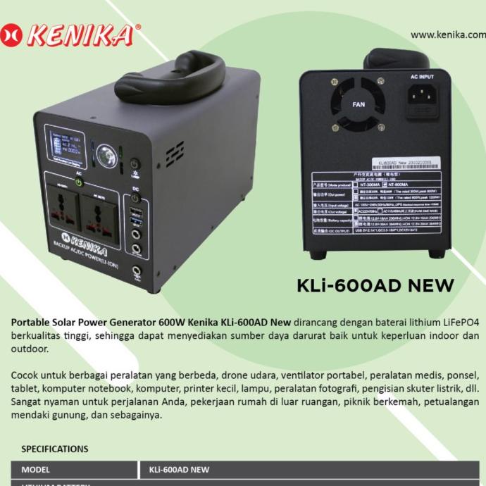 PORTABLE SOLAR POWER GENERATOR 600W KENIKA KLI-600AD