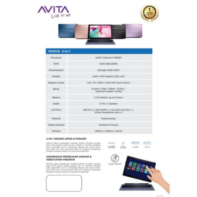 AVITA Magus 2-in-1 Celeron N4020 / 4GB / Storage 64GB eMMC / 11,6&quot; / W.10