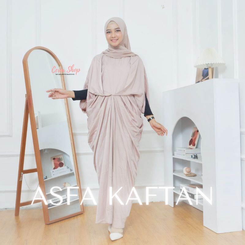 KAFTAN WANITA LEBARAN BAHAN SATIN PREMIUM POLOS TANPA MOTIF ASFA KAFTAN CERIA SHOP