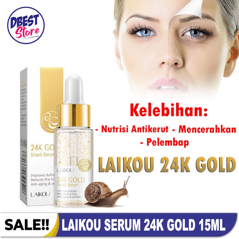 [ COD ] Laikou Snail Serum 24K Gold Esens Siput Emas Menghilangkan keriput Wajah &amp; Meremajakan kulit