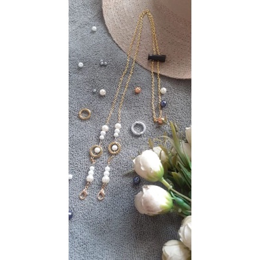 strap masker korea kalung rantai mutiara putih pandora