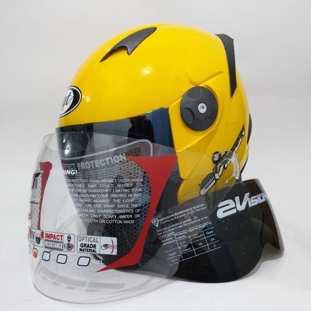 Helm kyt 2 vision solid yellow kuning Full set kaca dengan spolier-Fulset+kc silver