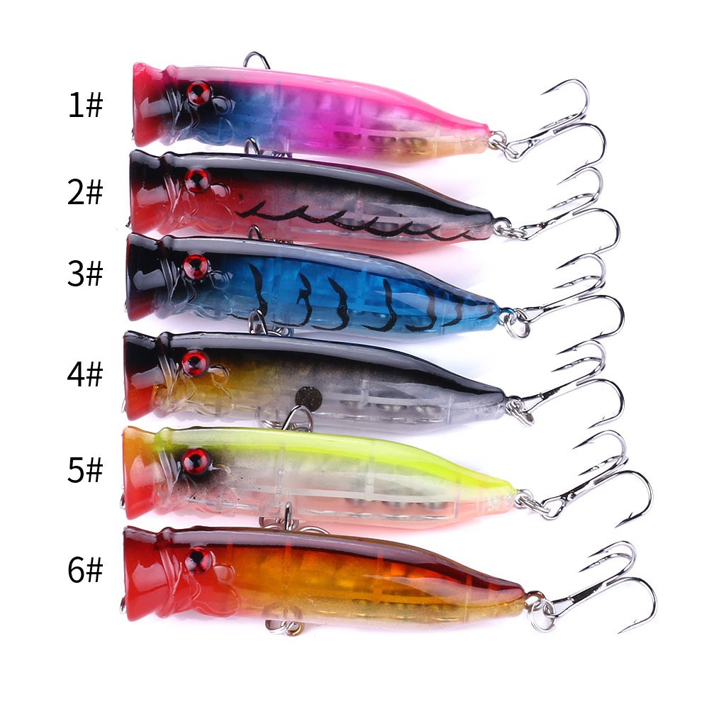 HENGJIA 6pcs 7.2cm/9.5g Popper Umpan Pancing Swimbait Minnow Fishing Lure Ikan Bait Bass Topwater