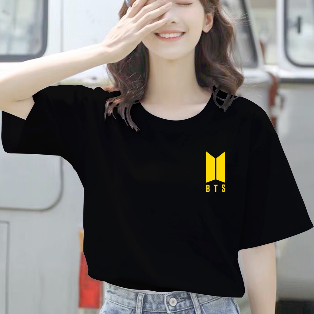 CALVIERO SHOP - BAJU KAOS ATASAN WANITA PRINT BTS LOGO YELLOW