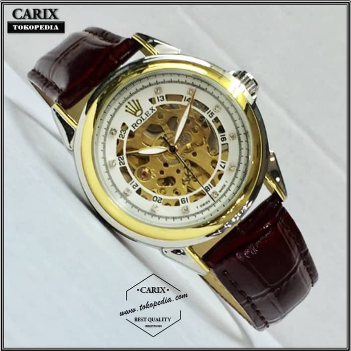 Jam Tangan Pria Wanita Otomatis Rolex Premium Tanpa Batere Transparan - Hitam