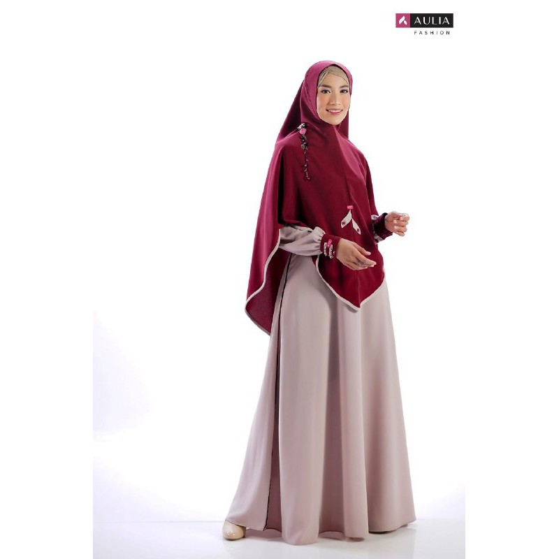 BAZAR PROMO SET GAMIS AULIA NAZLAA IVORY DARK MAROON - AULIA FASHION - GAMIS SYARI BUSANA MUSLIM WAN