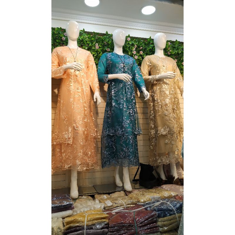 gamis pesta full brokat tule / baju kondangan/ baju pesta muslim / baju mewah