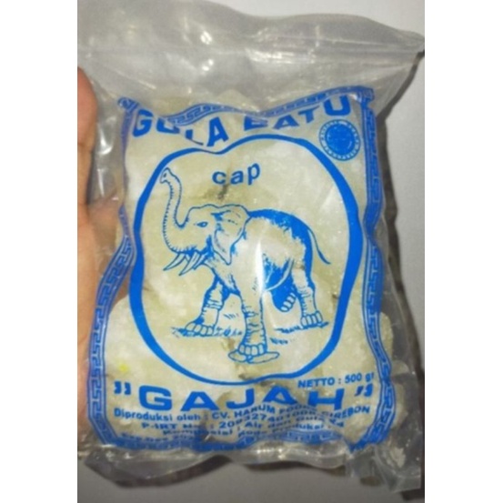 

Gula Batu Putih Merk Cap Gajah Khas Kota Cirebon Kemasan 500 Gram