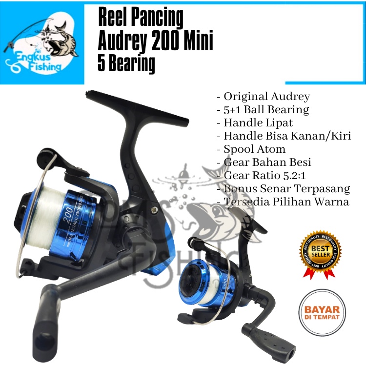 Reel Pancing Audrey 200 Mini (5 Bearing) Bonus senar murah - Engkus Fishing