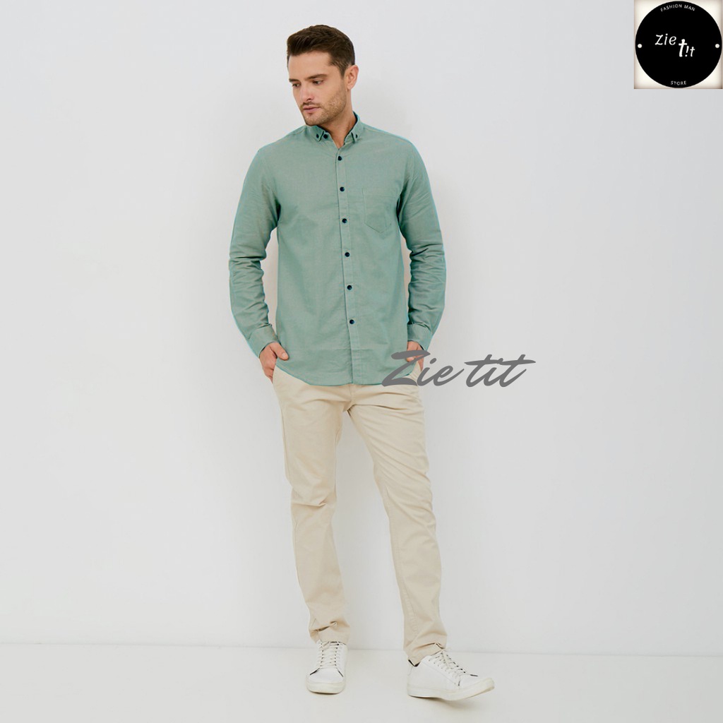 KEMEJA PRIA LENGAN PANJANG BIRU WARDAH POLOS BIRU MINT