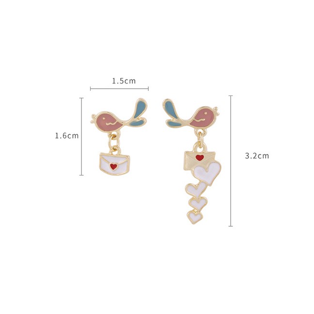 LRC Anting Tusuk Fashion Bird Asymmetric Envelope Love Drop Alloy Earrings K42159