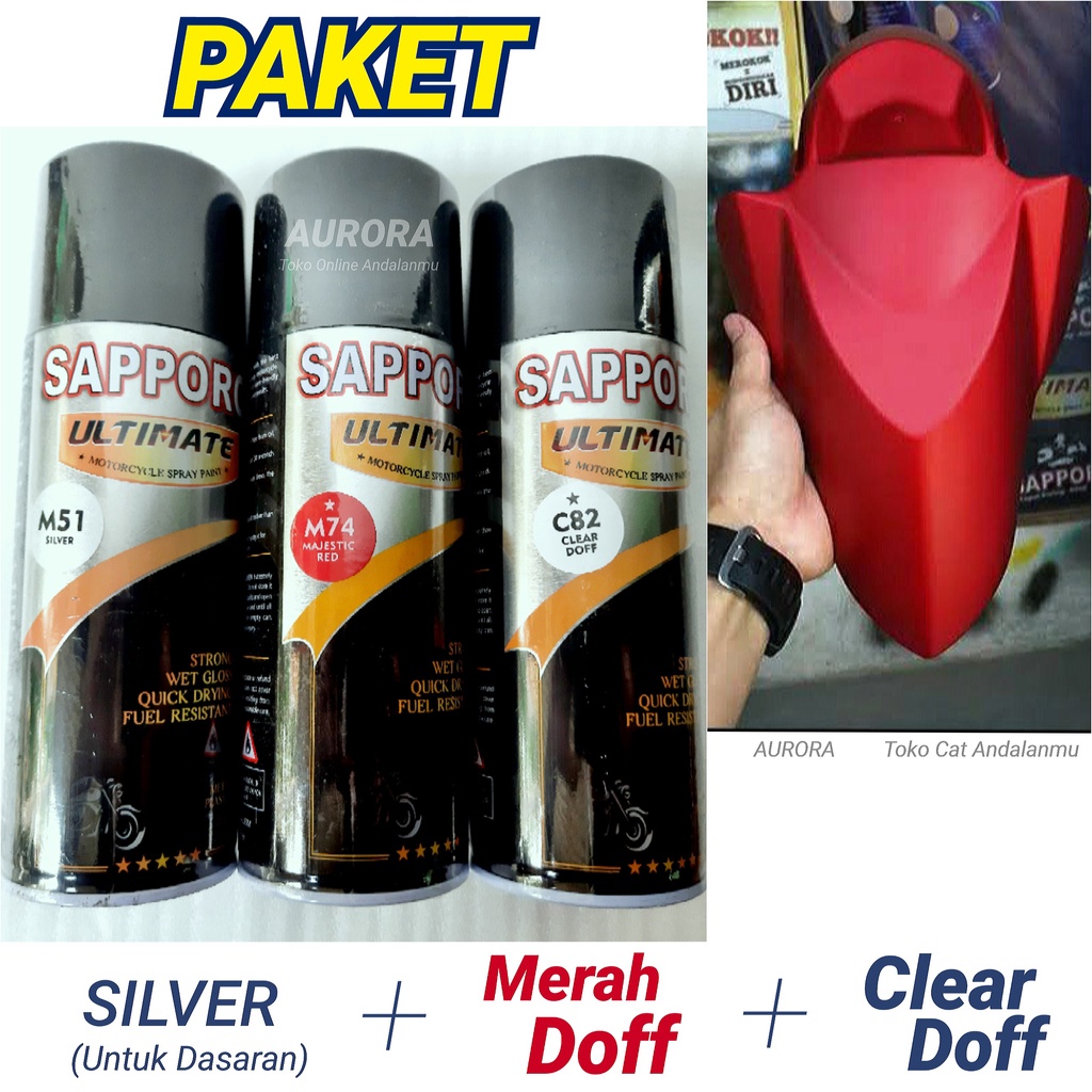 

PAKET Sapporo Ultimate Silver M51 + Merah Dop Majestic Red M74 + Clear Doff C82