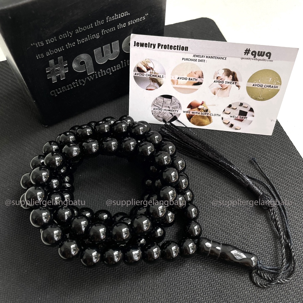 tasbih batu BLACK ONYX 99 butir premium tasbeh HITAM kilap alam akik aksesoris muslim pria wanita