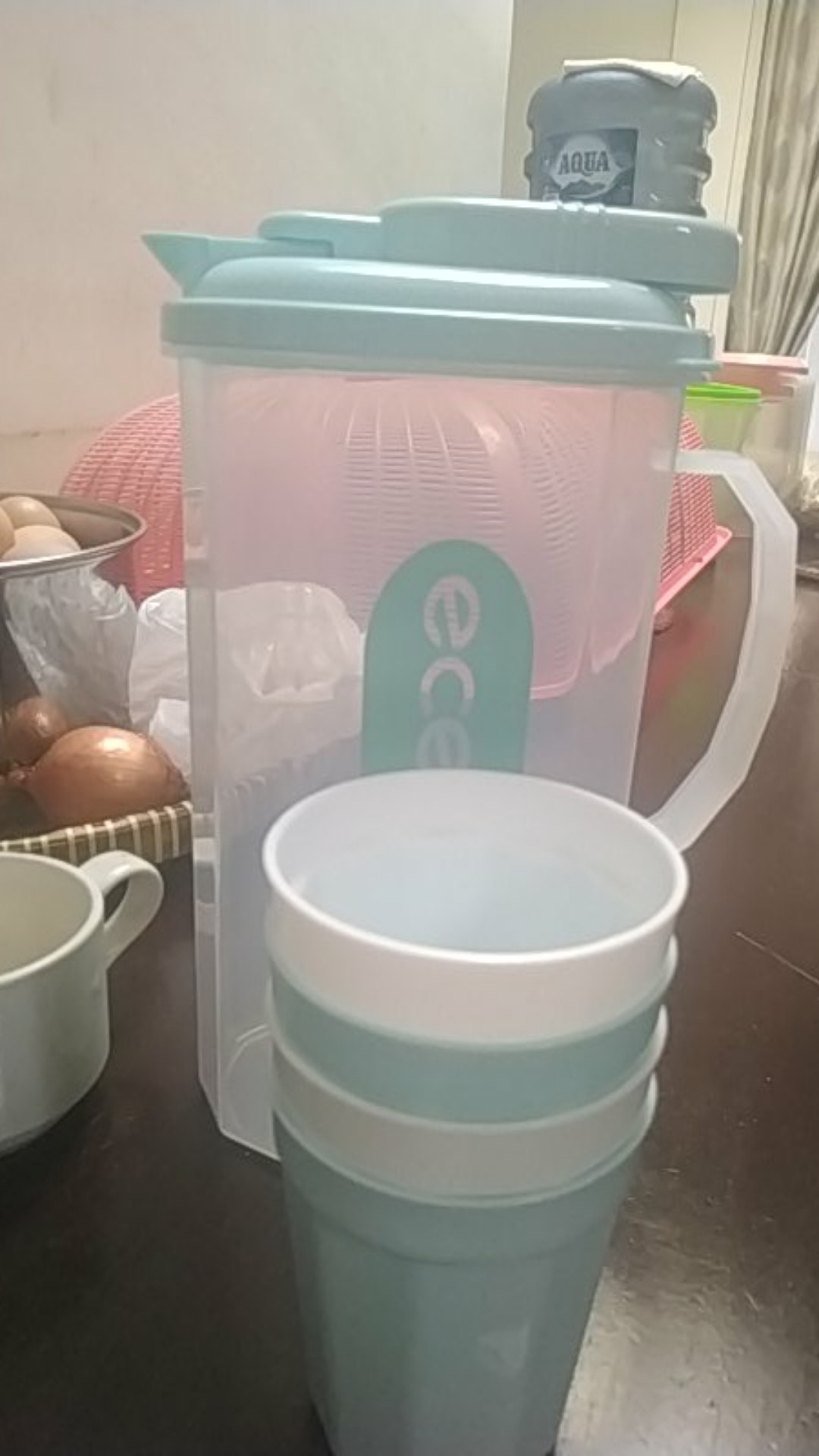 Ecentio 5 In 1 2l Teko Jus Air Teh Kopi Wadah Plastik Dengan 4 Cangkir 280ml/ Water Jug Bpa Free