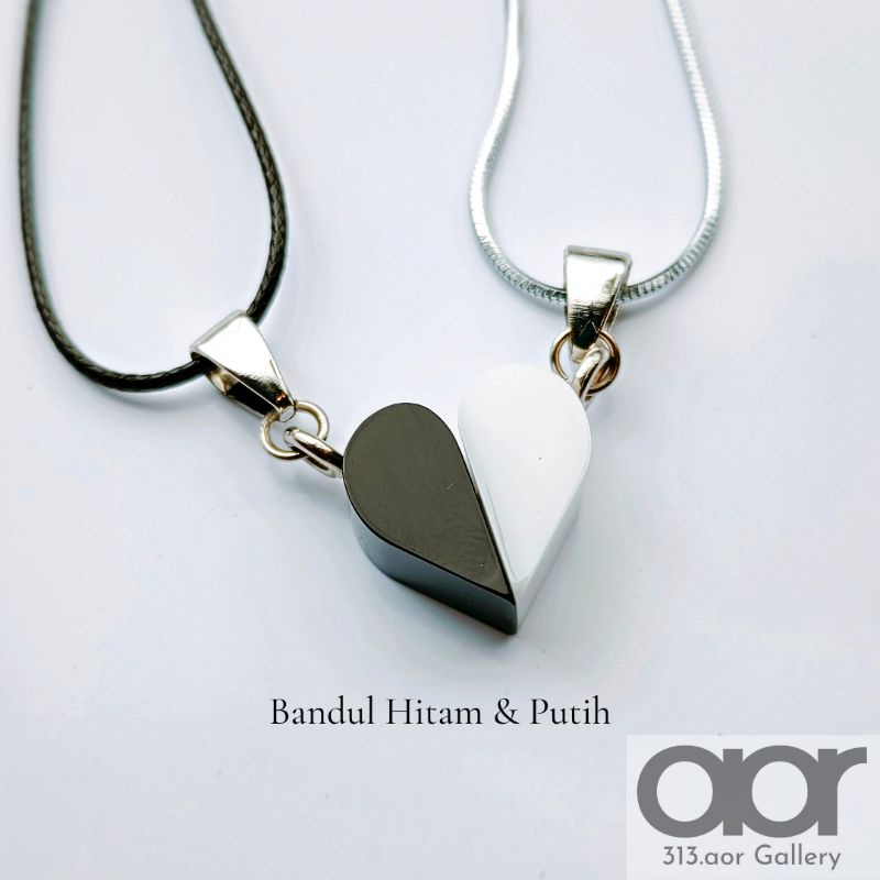 BESTPROMO (2 KALUNG / 1 SET) KALUNG TITANIUM COUPLE LOVE MAGNET RANTAI DAN TALI