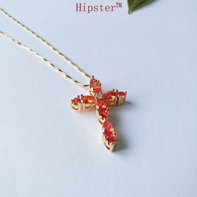 New Personalized Minority Simple and Natural Ruby Cross Pendant Vintage Temperament Clavicle Chain