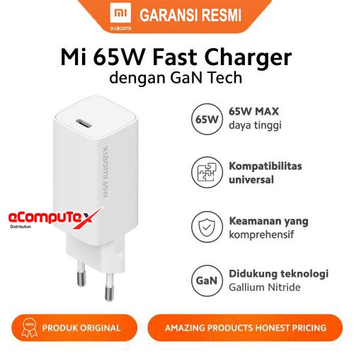 XIAOMI MI 65W FAST CHARGER DENGAN TEKNOLOGI 65 WATT MAX DAYA TINGGI TIPE C TYPE-C ORIGINAL / XIAOMI MI 65 W FAST CHARGE