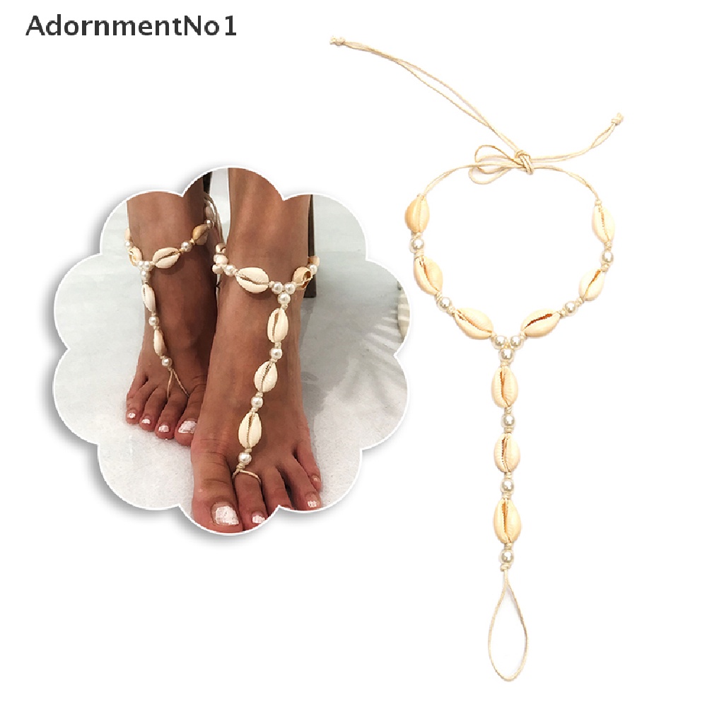 (AdornmentNo1) Gelang Kaki / Cincin Rantai Aksen Mutiara + Kerang Untuk Perhiasan Wanita / Pantai