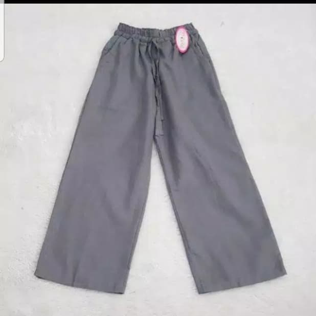 celana kulot polos linen/rami 3/4 - Abu-abu, Jumbo Size
