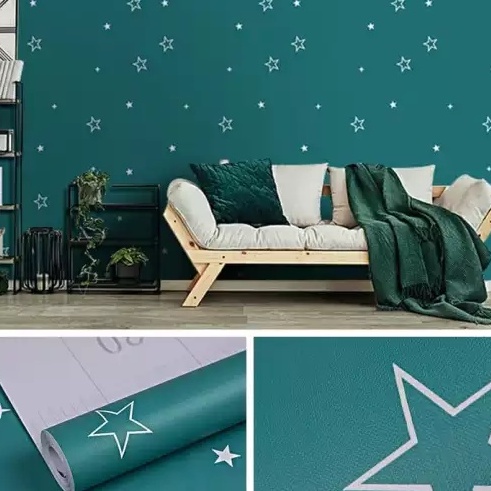 Wallpaper Sticker Dinding Bintang Dark Green Panjang 10Meter x Lebar 45cm