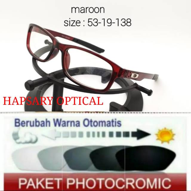 Frame Kacamata Pria Sporty Free Lensa Photocromic Anti UV, Kaca mata Minus, Kacamata Plus