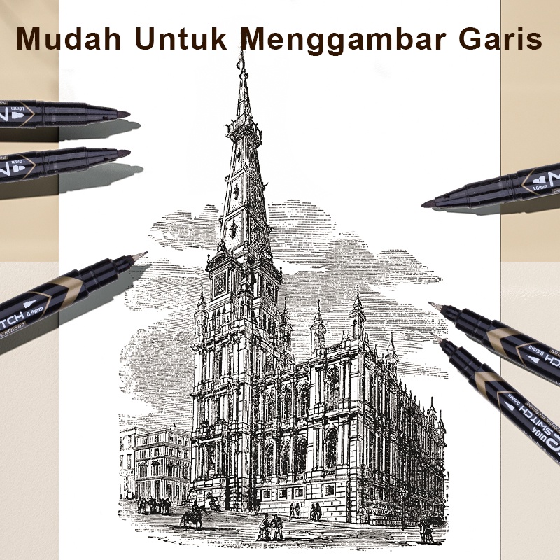 Deli Spidol Permanen Tahan Air Highlighter Pulpen 0.5mm 1.0mm Cepat Kering Hitam 12pcs Spidol Permanent Marker