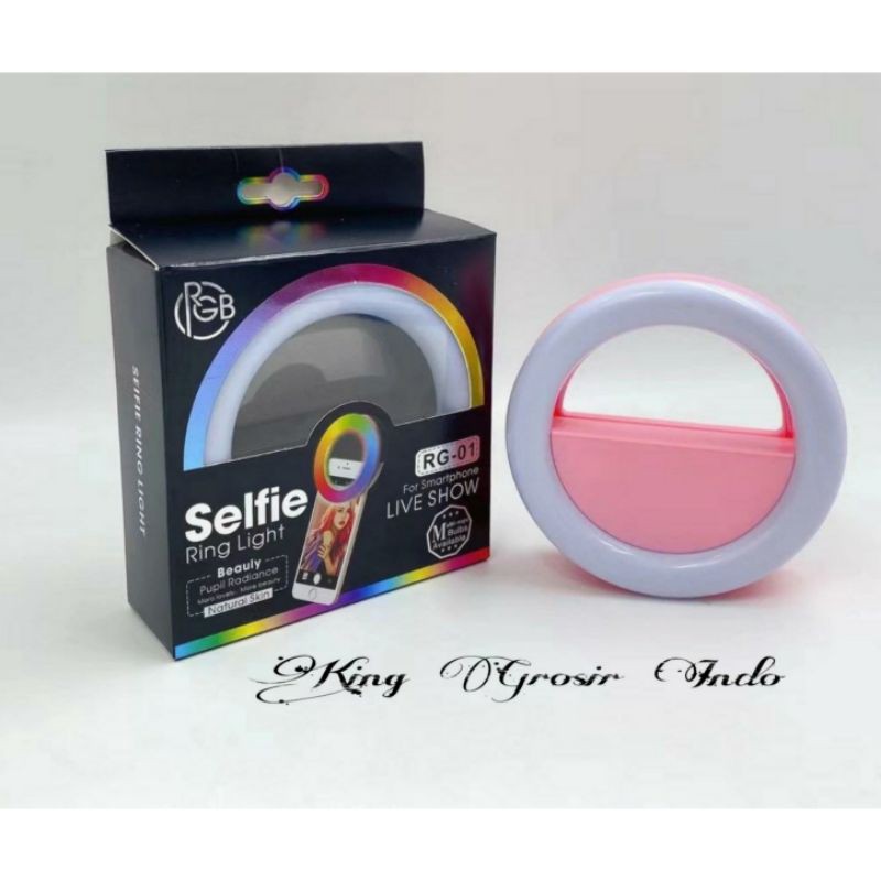 Selfie Ring Light LED RG 01 / Ring Light Jepit Di Hp 15 Warna Lampu