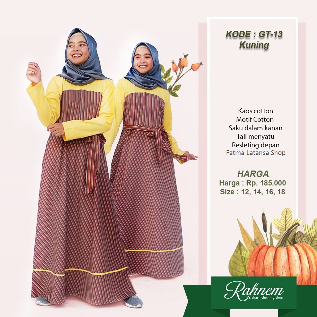gamis remaja / rahnem gt 13 / pakaian anak tanggung / baju muslim / dress remaja / gamis tanggung