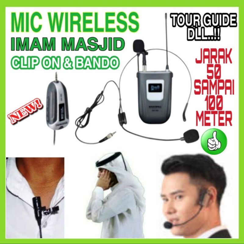 Mic Wireles Imam Clip On + Mic Bando Bisa Langsung Colok Ke ampli Toa Dan Ke Mixer