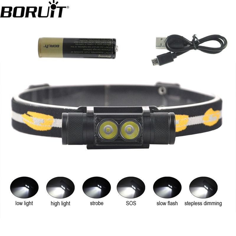 wYBi BORUiT D25 2000lumens XM-L2 LED Mini Headlamp 6-Mode USB Rechargeable Headlight Bicycle Flashli