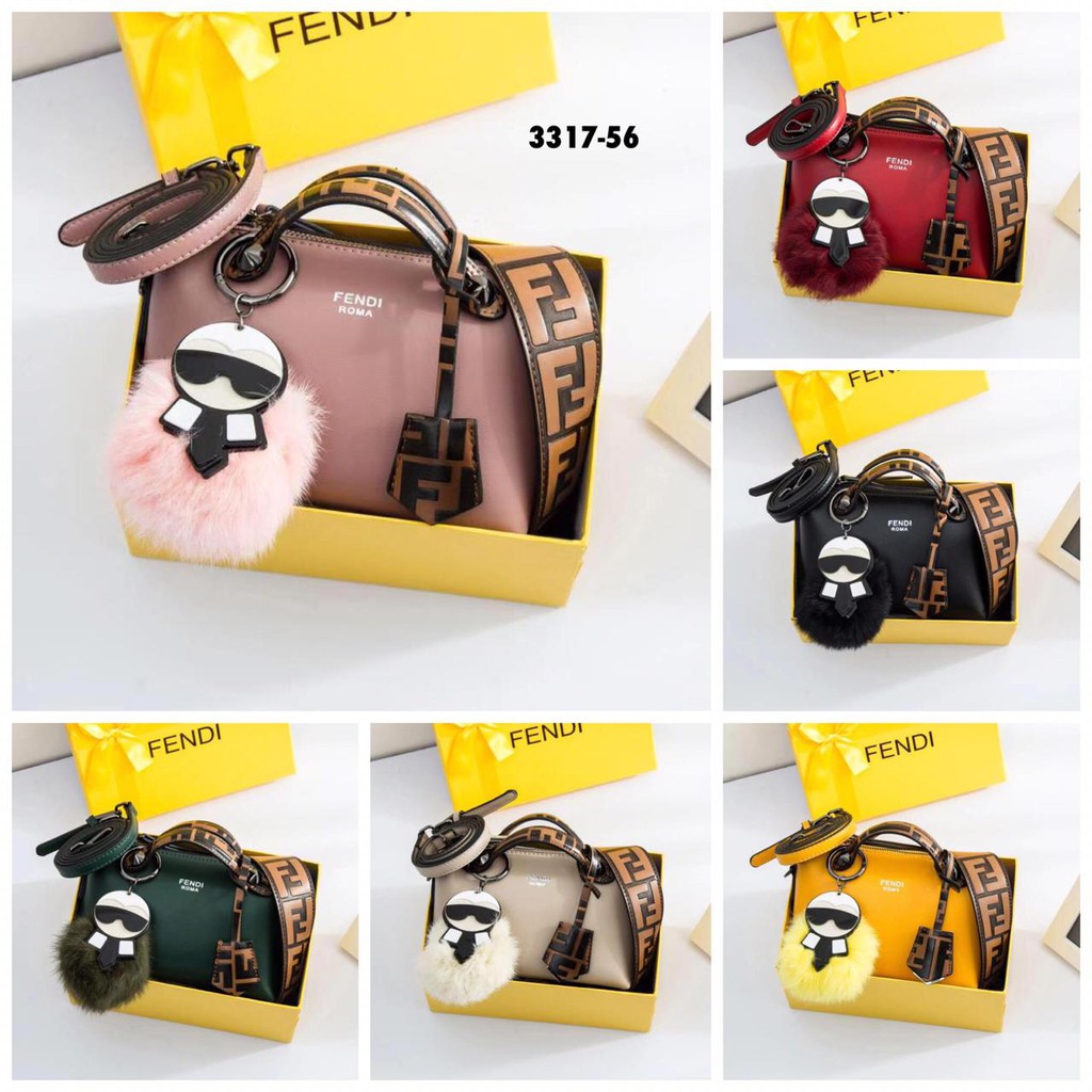 Fendi Boston By The way Velvet mini 3317-56 # DEN With Carlito Pompom
