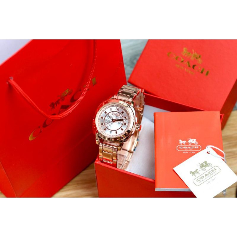 Jam Tangan Wanita Coach Plat Mata Full Paket Paperbag Box Kartu