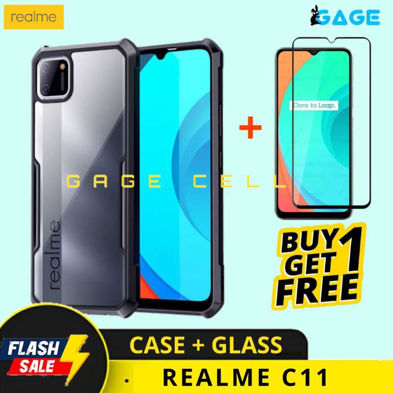 FREE ✅ TEMPERED GLASS FULL REALME C11 - HARDCASE SOFTCASE CASE FUZE ARMOR REALMI C11 CASING COVER