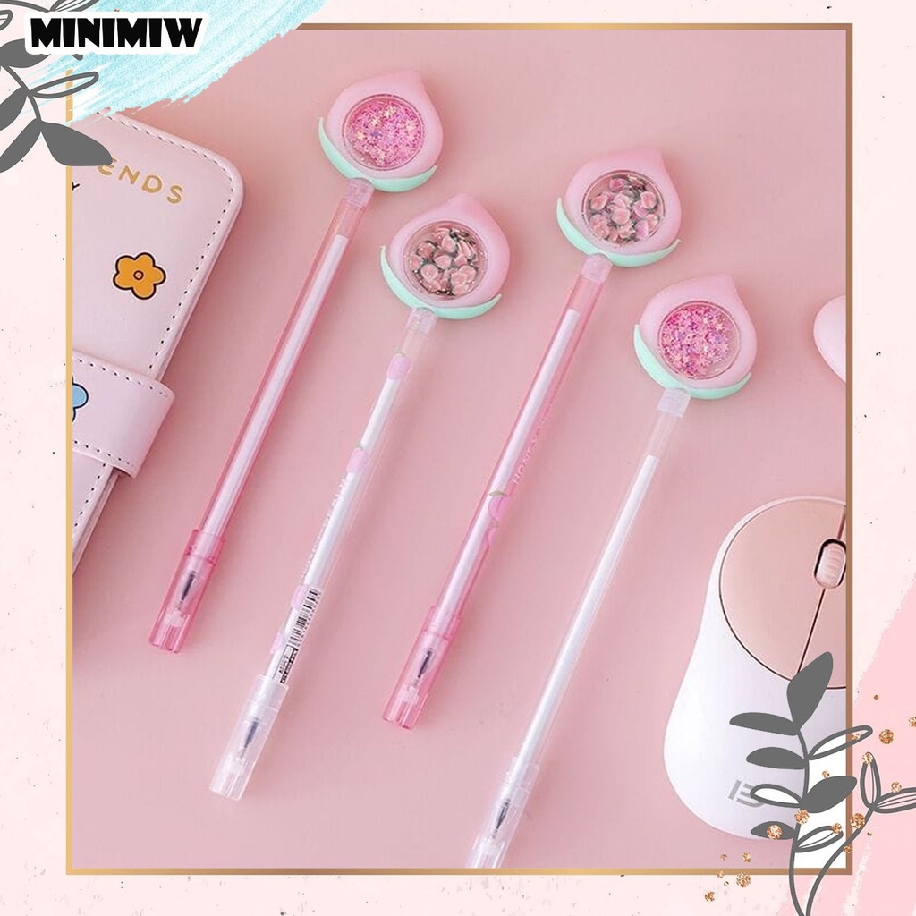 PEN PEACH GLITTER LUCU GEL PEN KARAKTER UNIK MURAH PULPEN PENA BOLPEN