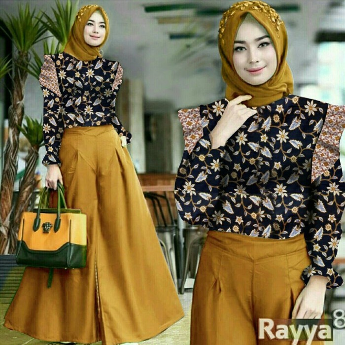 baju setelan wanita kekinian setelan kondangan wanita Setelan Ruffle Batik Kulot Rayya - Orange sete