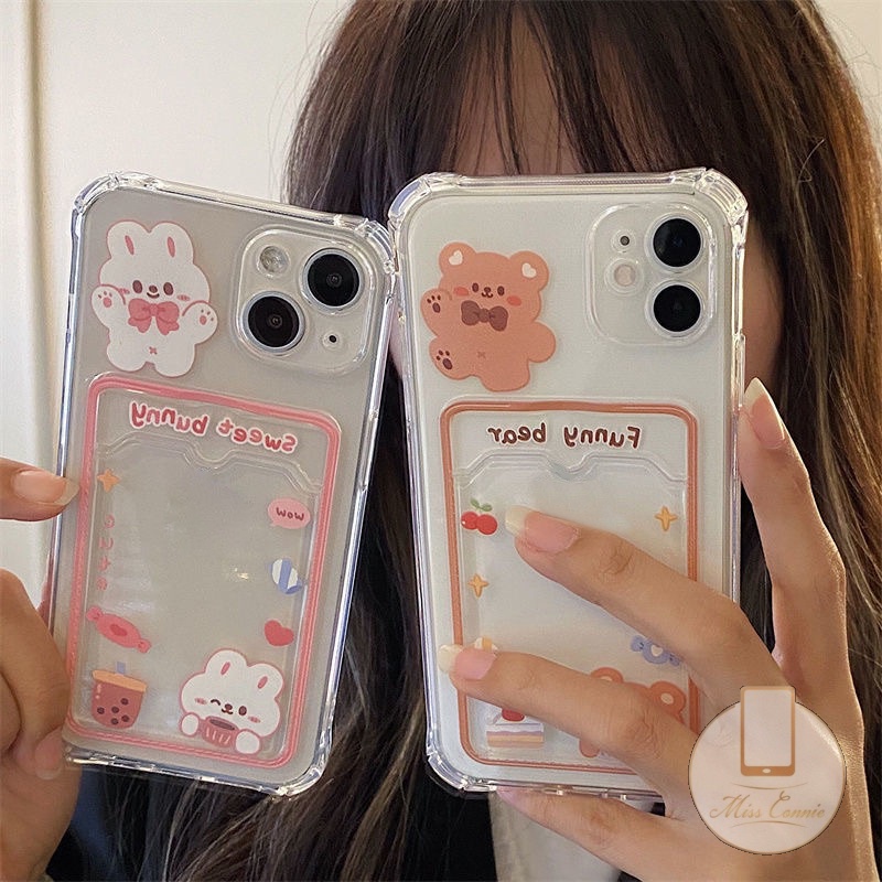 Case Tas Kartu Kartun Beruang Sweet Bunny Redmi10 10C A1 10A 9 9A 9T 9C 12 12x11lite M3 X3 NFC Pro Redmi Note 11 Pro+10s 9 Pro 10 Pro Max Plus Slot Dompet Shockproof Soft Cover