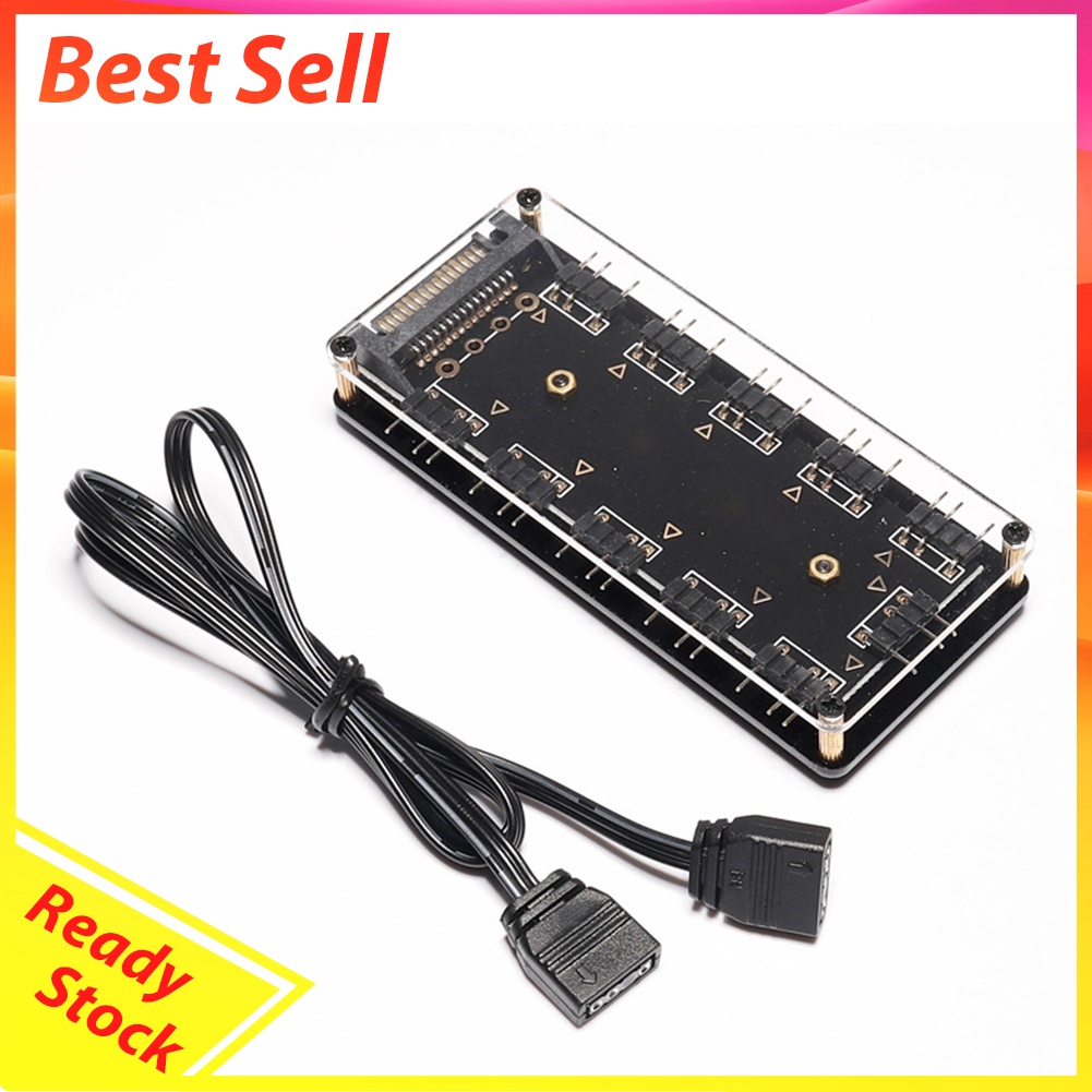 10 Ports RGB Fan HUB PC Desktop SATA Power 5V 3PIN ARGB Extension Splitter