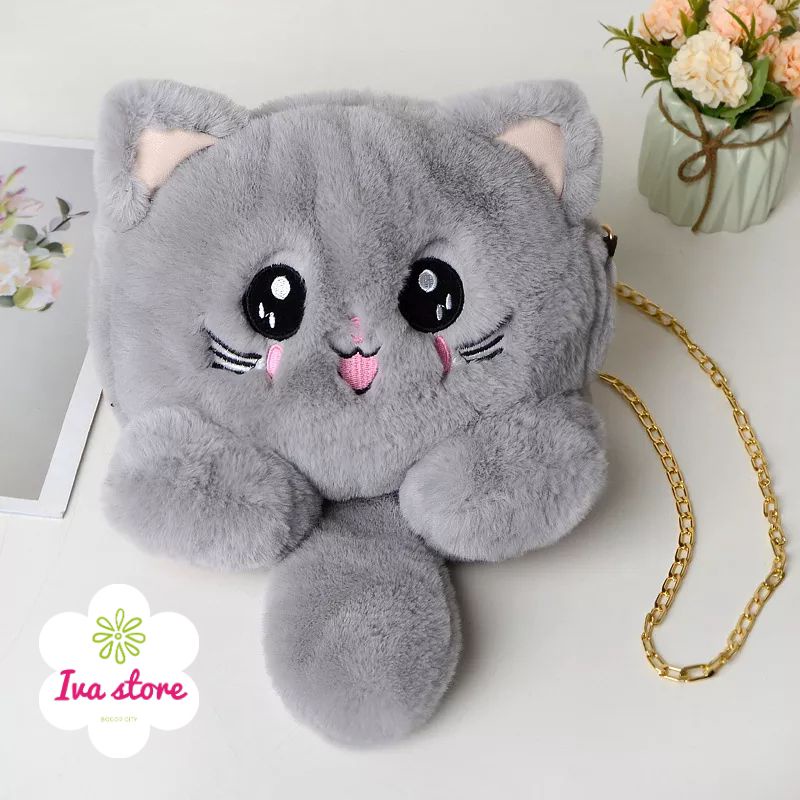 Tas Selempang korea kucing bulu lucu