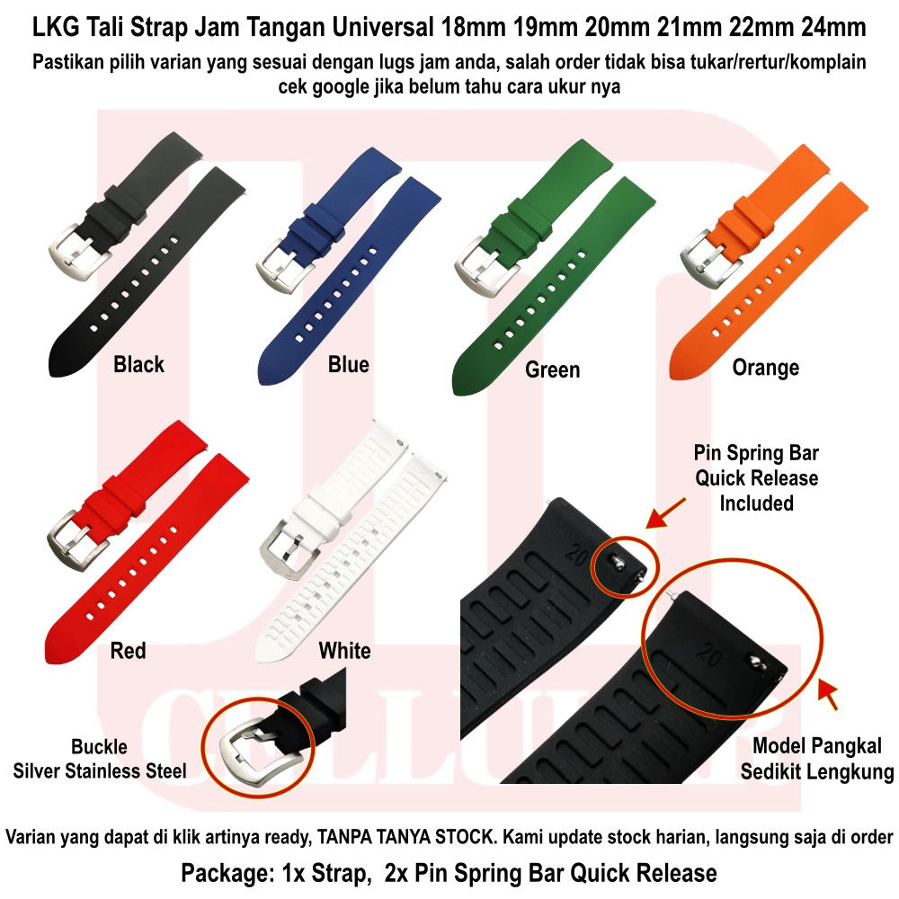 LKG Universal Tali Jam Tangan 18mm 19mm 20mm 21mm 22mm 24mm - Strap Rubber Silikon