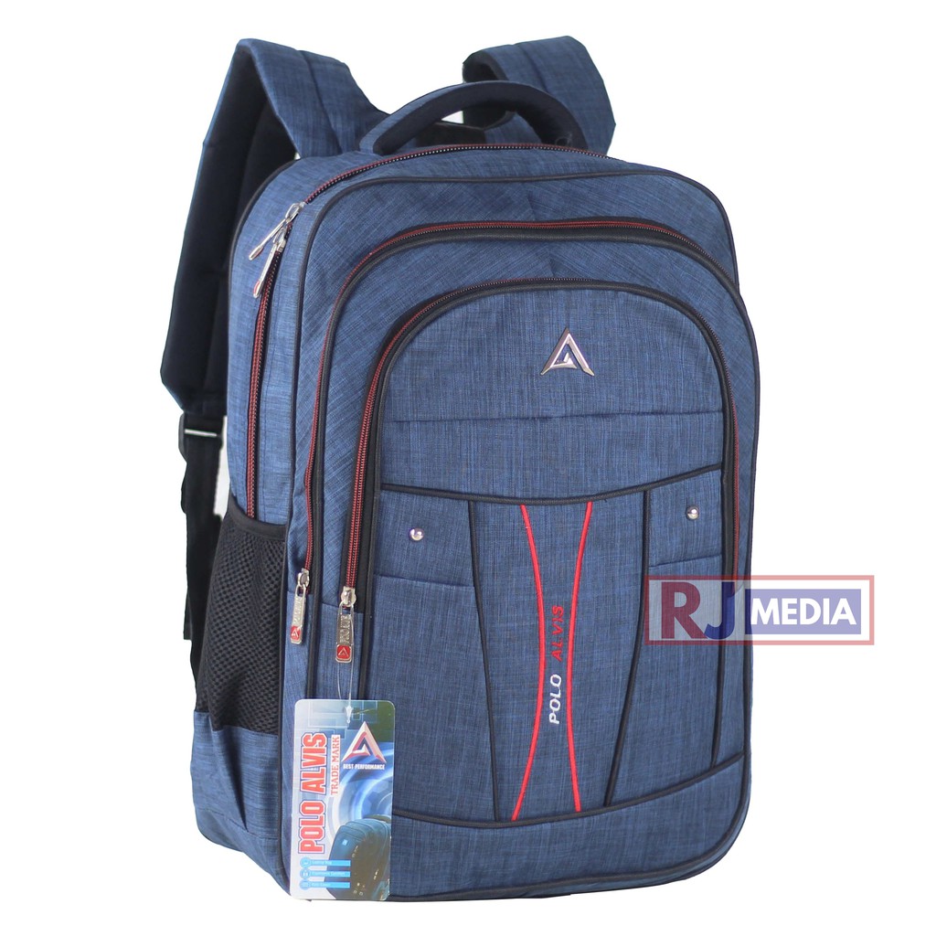 Ransel POLO ALVIS Biru  Sekolah Kuliah Kerja Bonus Raincover Tas Pria Tas Punggung Pria Nyaman Backpack Sekolah Kuliah Formal Tebal Kuat Tas Pria Best Seller