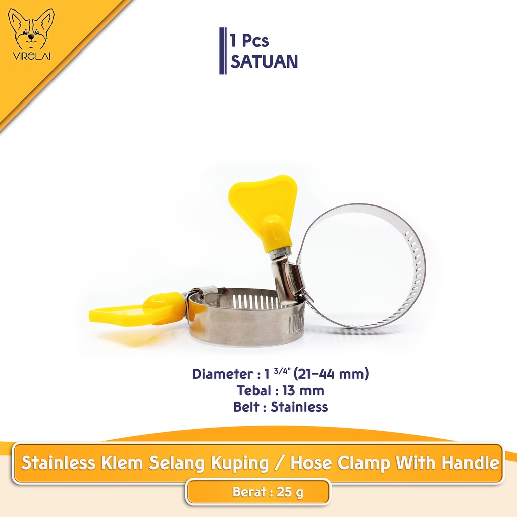 Stainless Klem Selang Kuping 1 3/4 &quot; Kepala Plastik / Klem Gas LPG / Air / Klem Gas Anti Bocor / Hose Clamp with Handle 1 3/4&quot;