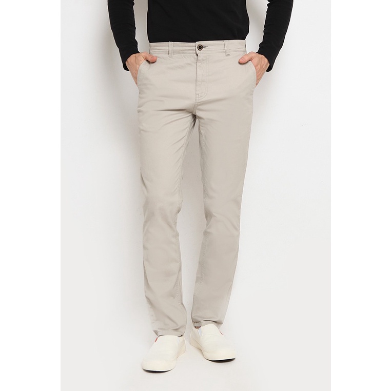 LR-2 Celana Chinos Pria Basic Panjang Stretch Beige VT09
