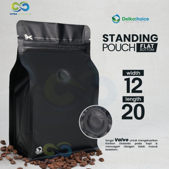 

ds011css Kemasan Kopi Standing Pouch Flat Bottom Valve - Alu Foil Packaging - 14 X 22, Putih Ds20X11